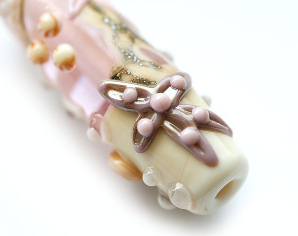 Handmade Lampwork glass bead in pink, violet and beige - beach, starfish, whimsical- glass focal, SRA, by MayaHoney