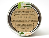 Lavender, Rose & Vanilla Lip Balm . Cocoa Butter and Beeswax . 100% Natural Lip Balm . Tin Lip Balm