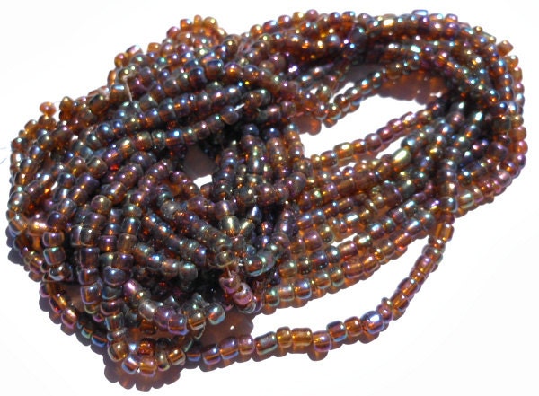 Set of 8 Strands Hank Brown Seed Beads with Ab Coating