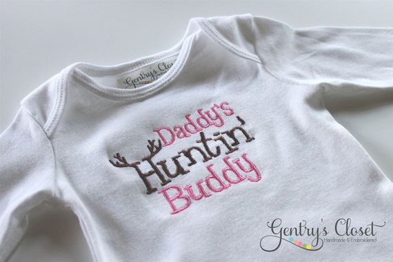 Baby Boy or Girl Onesie or Shirt - Daddy's Huntin' Buddy - Embroidered Infant Bodysuit Clothing. Toddler and Children's Clothes.