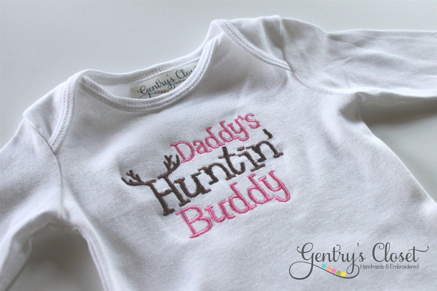 Baby Boy or Girl Onesie or Shirt - Daddy's Huntin' Buddy - Embroidered Infant Bodysuit Clothing. Toddler and Children's Clothes.