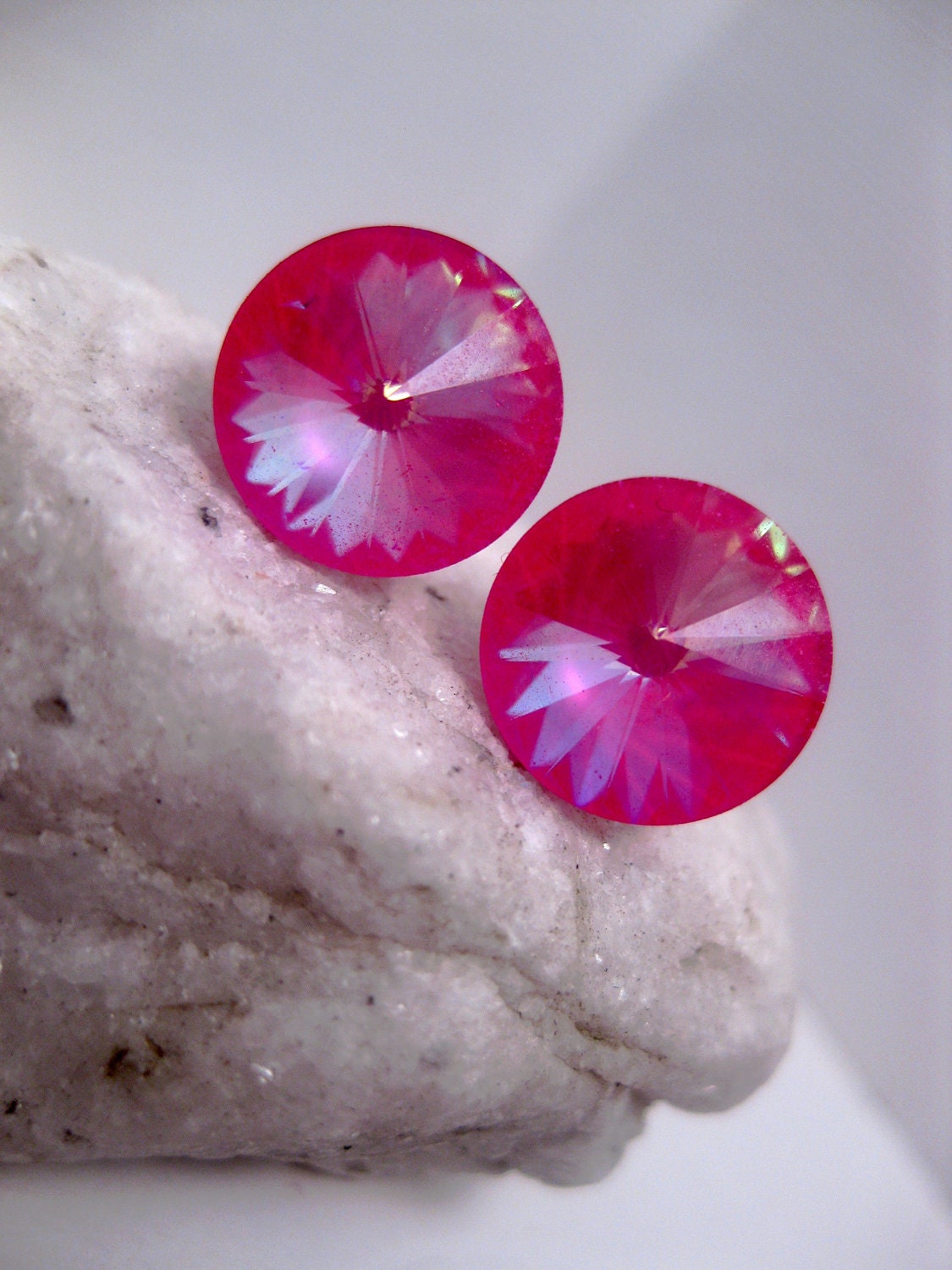 Hot Pink Crystal Earrings - Swarovski Elements - Stud Post