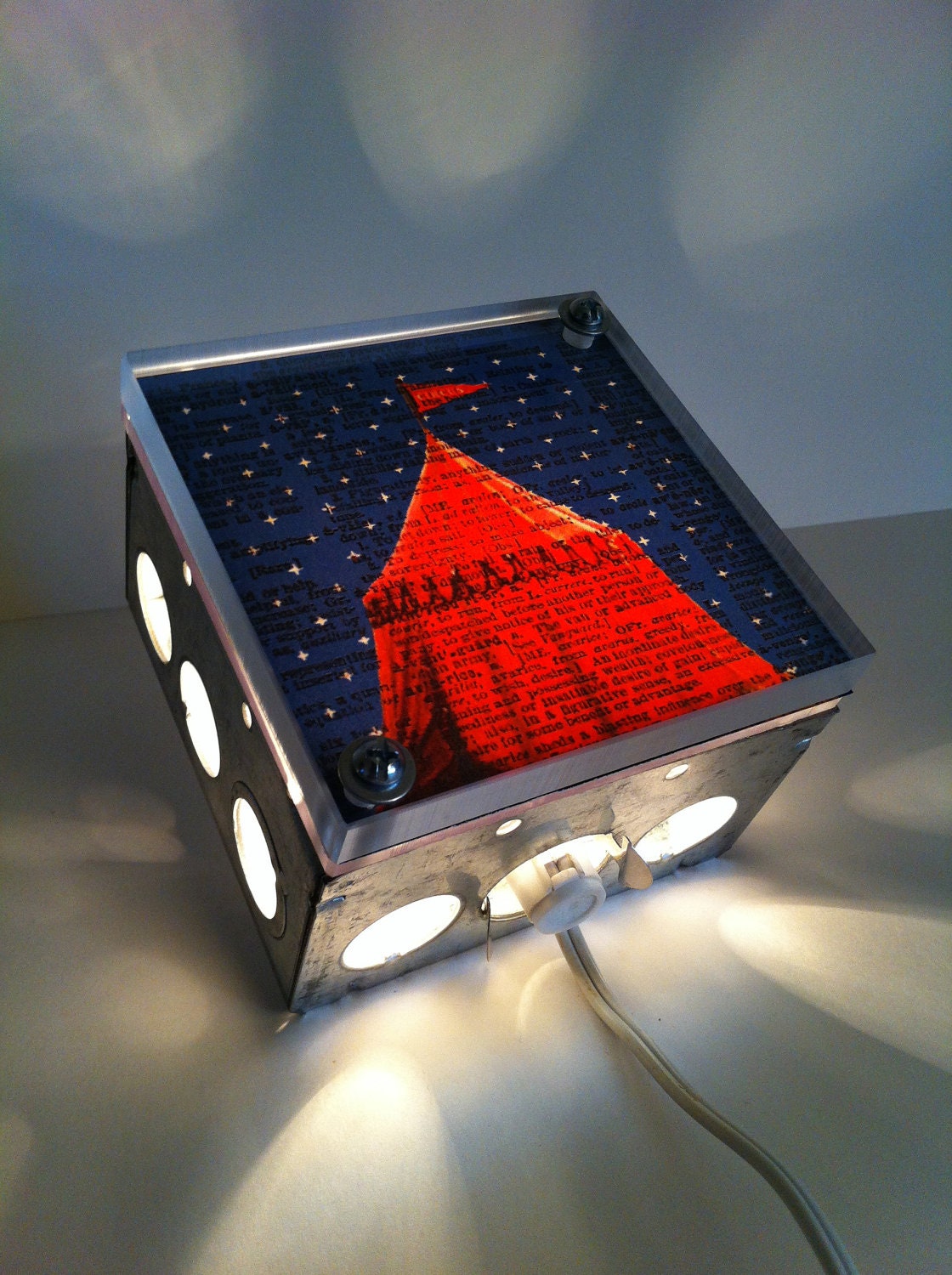 Starry Night Circus Tent Repurposed Vintage Dictionary Print Design Night Light
