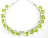 Sterling Silver Wire Wrapped Circle Pendant Necklace Sterling Silver Gemstone Necklace Peridot Green Calcedony Necklace Gemstone Jewelry