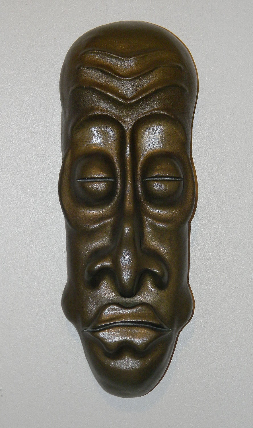 Sleepy Time Tribal Mask - Homemade Wall Art - Shiny Bronze