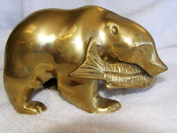vintage heavy brass hunting bear sculpture by antiquesnoopdog