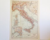 1910 Map of Modern Italy - Featuring Rome, Tuscany, Corsica and Mt. Vesuvius