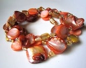 Shell Beaded Bracelets - Orange & Gold - Set of 3