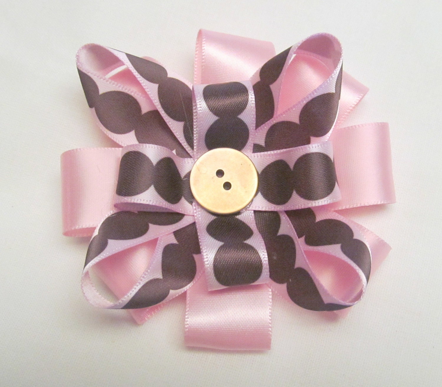 Pink and Brown Polka Dot Flower Hair Clip