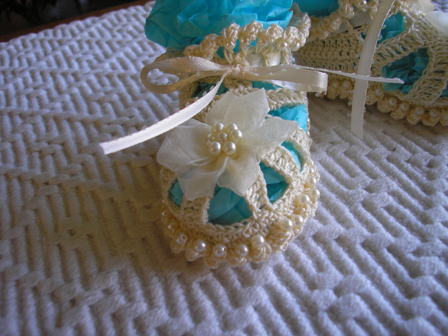 Pearl and Crochet Baby Booties  Shoes  Cream  Photos  Christening ...