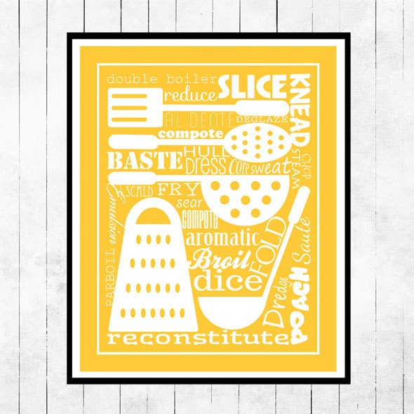 Kitchen, Art, Print, Yellow, Utensils - curlywillowco