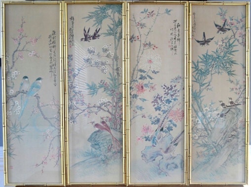 Vintage Asian Prints with Faux Bamboo Frames