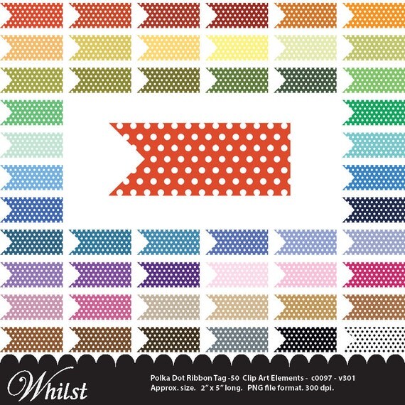 Ribbon Clip Art, digital clipart, digital polka dot banner journal tag : c0097 & v301 Il_570xn