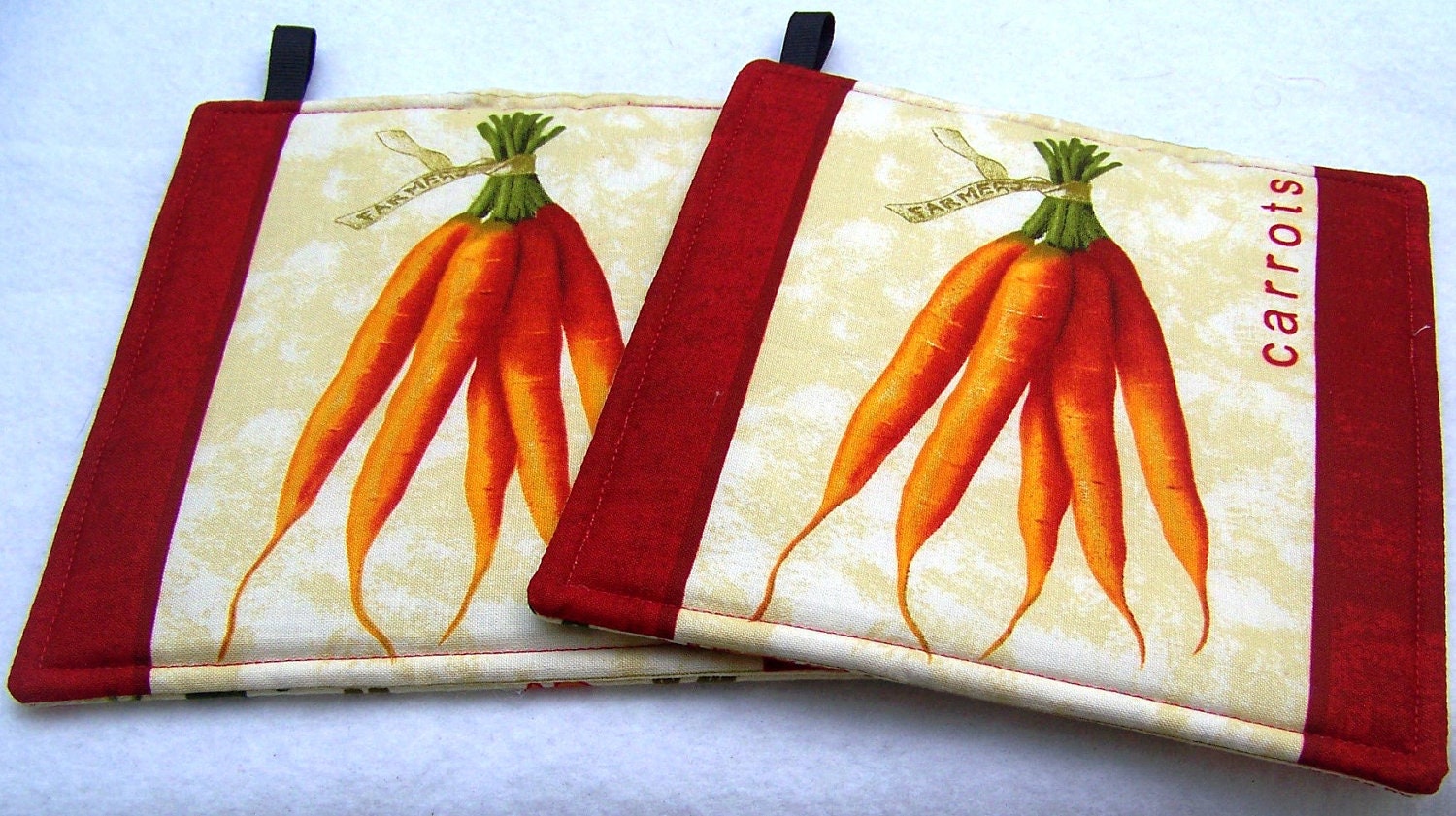 Pot Holders, Set of Two, featuring Carrot bunch