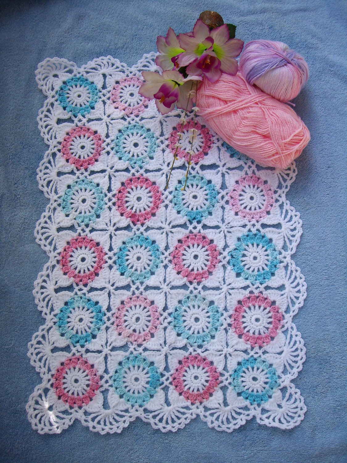Granny Square American girl doll blanket...Crochet by GalyaKireva