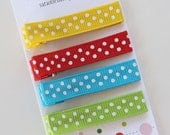 Set of 4 Polka Dot Hair Clips, Red Yellow Turquoise Lime Green, Birthday Party Favor, Hair Clips, Basic Hair Clippies