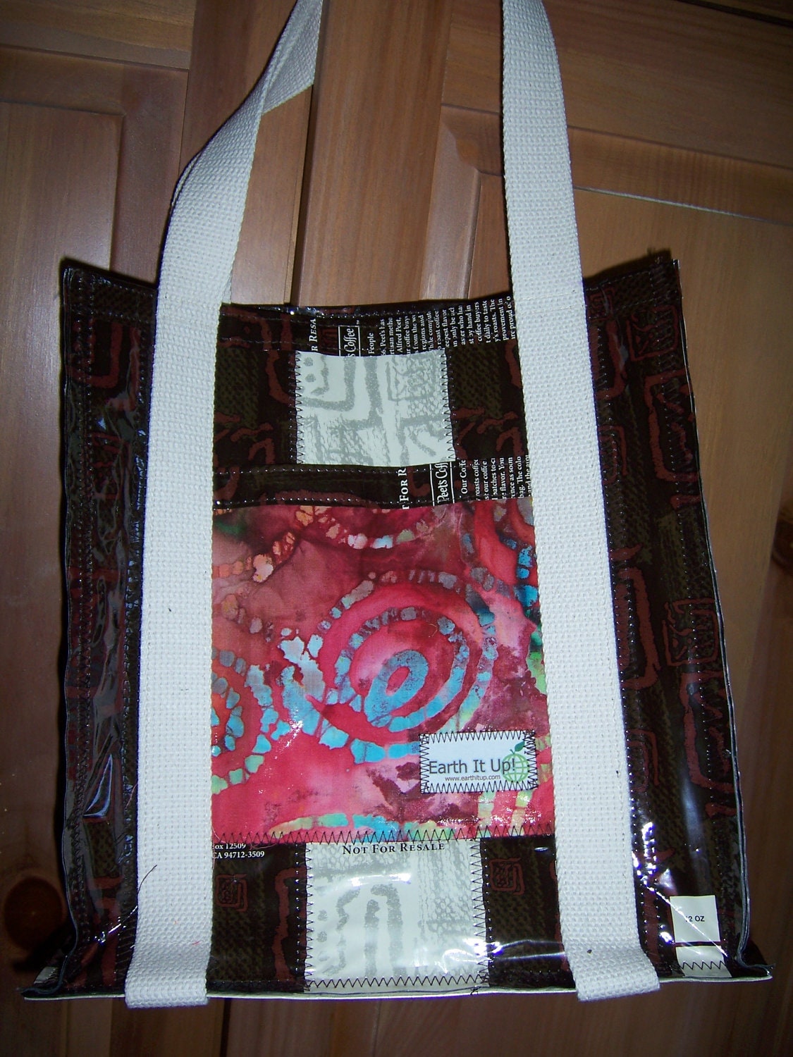 Pink Batik Upcycled Tote made from Peet's Coffee Bags