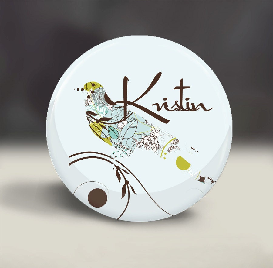 Sky Blue, Lime Bird- Personalized Pocket Mirror -  Compact Mirror, Bridesmaid Gift, Party Favor, Birthday