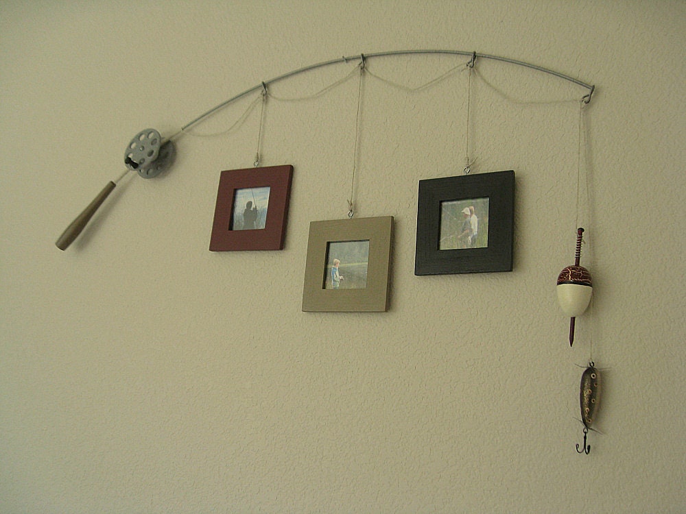 Fishing Pole Picture Frame - Metal Silver - 3 Frames