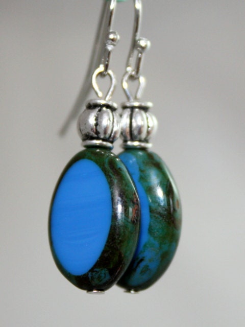 Czech glass earrings - beaded bohemian glass earrings - dangle earrings - blue glass earrings - FREE SHIPPING - ships free