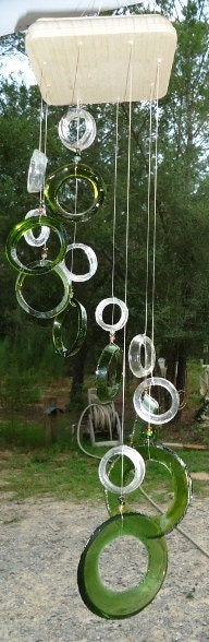 RECYCLING GREEN bottles into windchimes, eco friendly and green, mobile, wind chime, colorful and musical, wind chimes 169