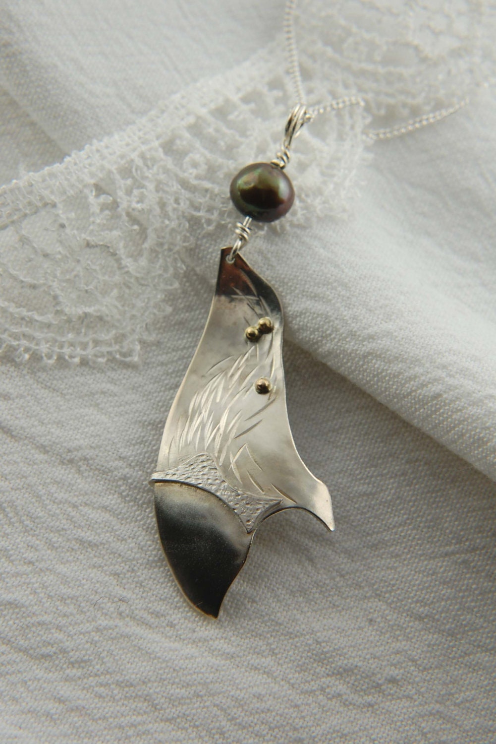 Designer Artisan Pendant in Sterling Silver & 14K with Cultured Pearl. wearable art, for her, for him, summer jewelry, graduation