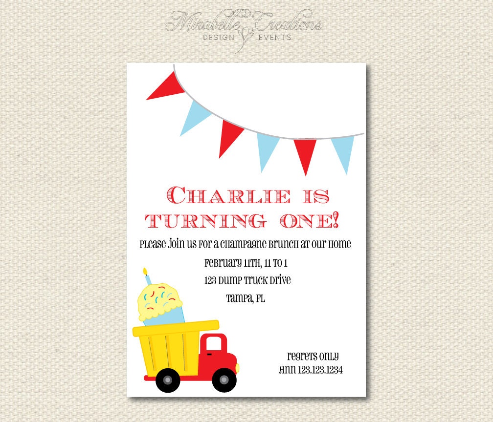 PRINTABLE CUSTOMIZABLE INVITATION -- Dump Truck Collection -- Mirabelle Creations Il_570xn