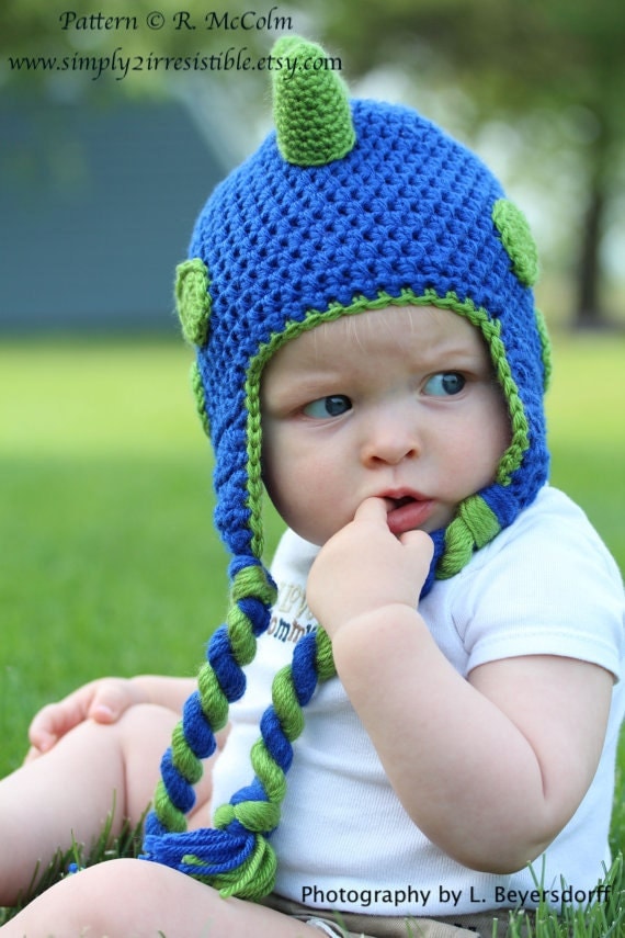 Dinosaur Hat Pattern - Crochet Pattern 26 - Beanie and Earflap Pattern - Newborn to Adult - INSTANT DOWNLOAD