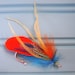 Custom nautical fly fishing wedding boutonniere lure hook feather beach tropical desination aqua orange lime chartreuse fishing fisherman