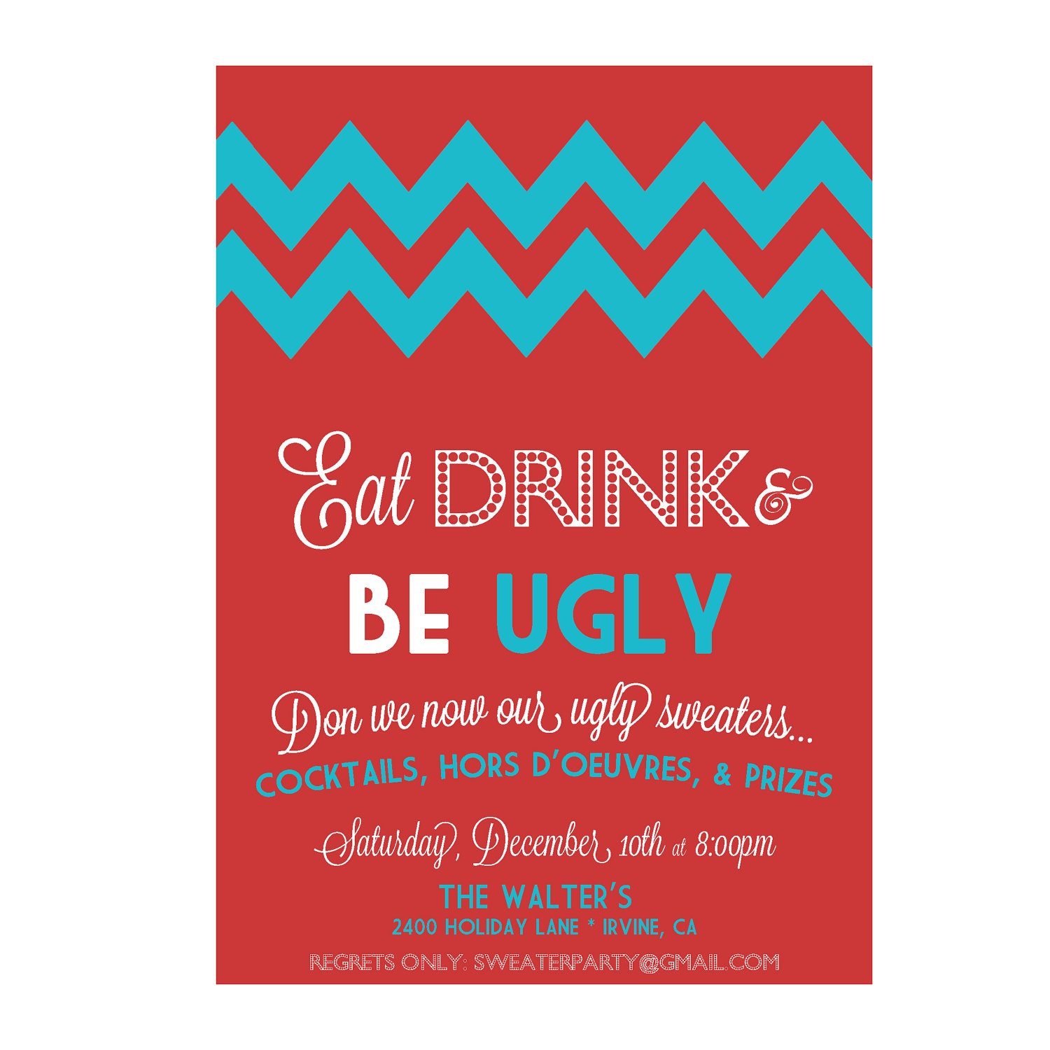 Custom Sweater Party Invitation/ Christmas Party Invite/ Holiday Invite "Eat, Drink, & be Ugly" in Red Il_570xn