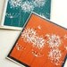 Hand Painted Dandelion Art Greeting Cards, Original Boho Indie, Blank Set of 4, Pantone Chartreuse Tangerine Blue Ooak
