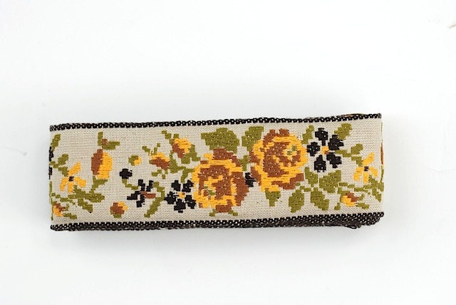 Vintage 1960's Embroidered Gold Flowered Sewing Trim, VIntage Notions, Vintage Accessory Trim,