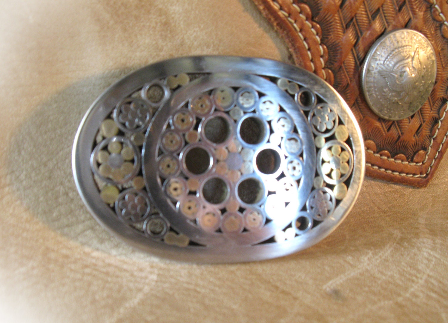 Hand Made OOAK Welded Stainless Steel Tubing & Brass Rods Belt Buckle