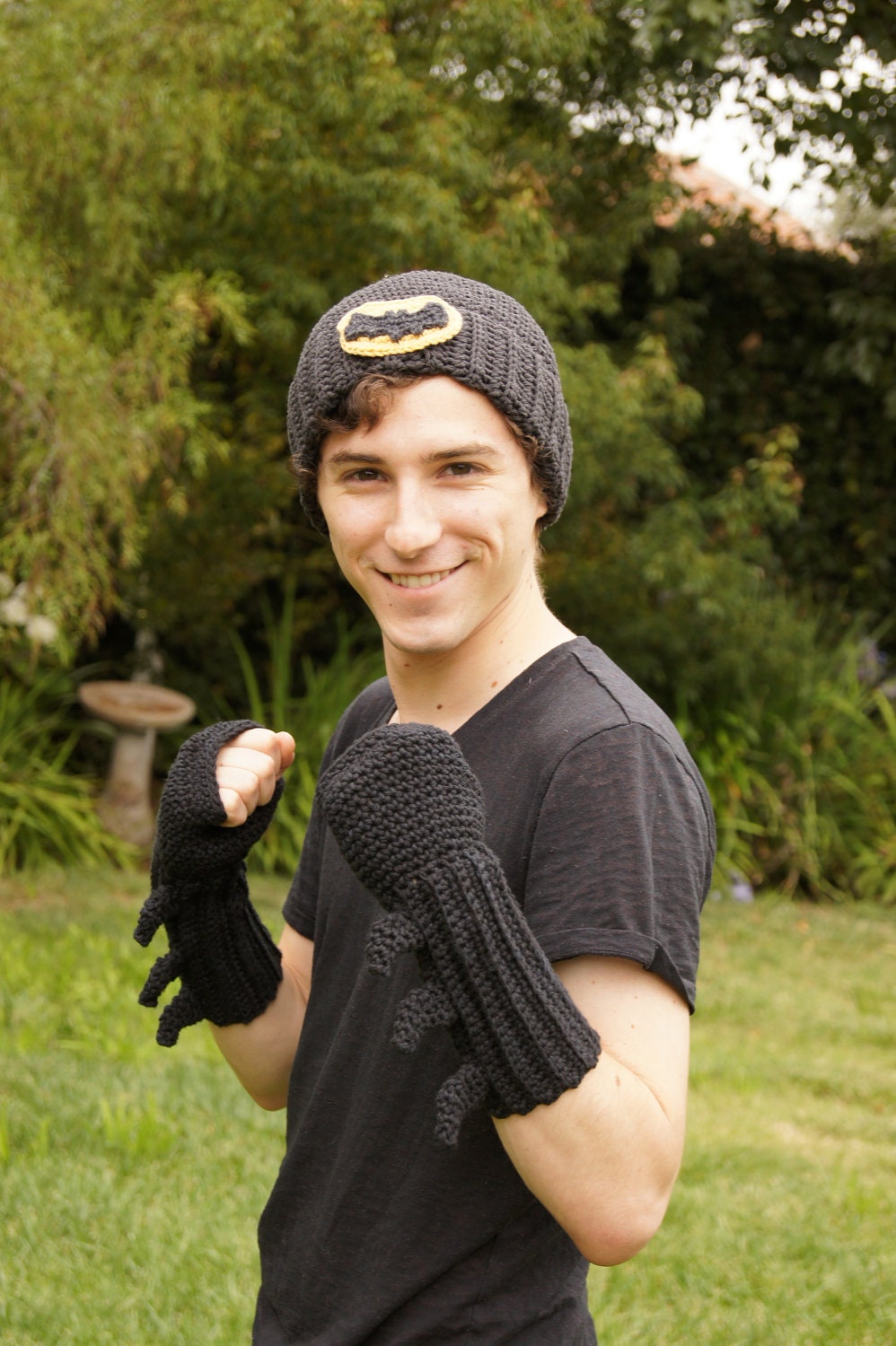Crocheted Batman Ninja Fingerless Mittens / Gloves / Gauntlets