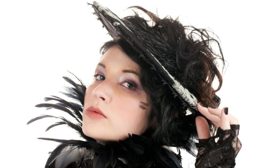 SALE Green Lace Crownless Hat with Ostrich Feather