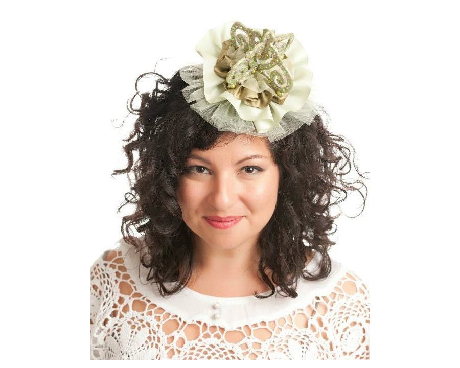 SALE Green Crown Fascinator in Gleaming Peridot and Silver Glitter