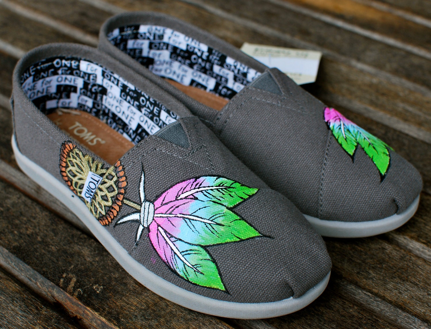 Pink, baby blue, lime green dream catcher Youth TOMS ash grey classics