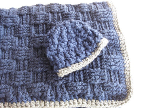 Crochet PATTERN Baby Blanket and Hat - Basketweave