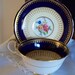 Vintage 1930s Aynsley teacup and sacuer - Cobalt blue with gold trim and floral insert - excellent condition