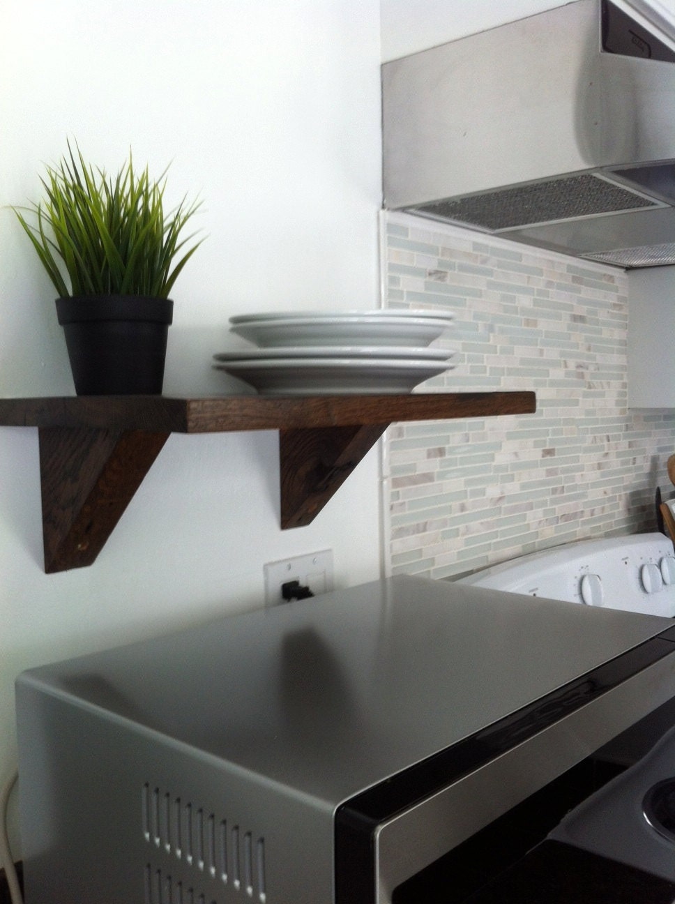 Reclaimed Rustic Chic Barn Wood Floating Wall Shelf 18" Long 11" Deep  Custom Stained Jacobean Rustic SOLID OAK