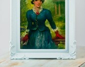 Vintage Framed Victorian French Paris Lady Print-1950s
