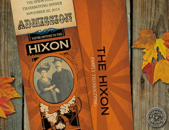 Vintage Thanksgiving Dinner Invitation ticket with vintage photo - Can be revised for any occasion like save the date or family reunion Il_570xn
