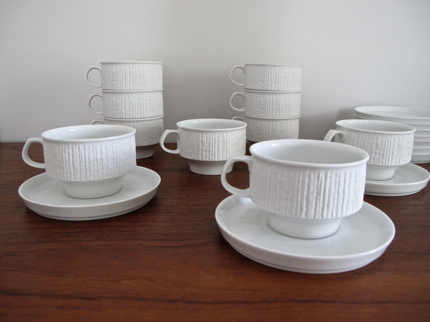 Ten German Op Art Porcelain Cups & Saucers