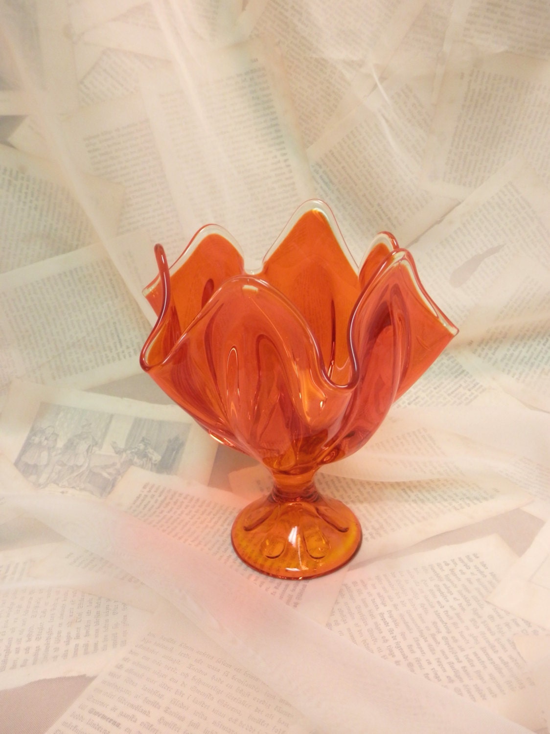 Vintage orange glass vase glass vase in vivid by savetimeinabottle