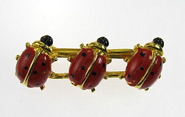Vintage Enamel Figural Ladybug Bar Pin
