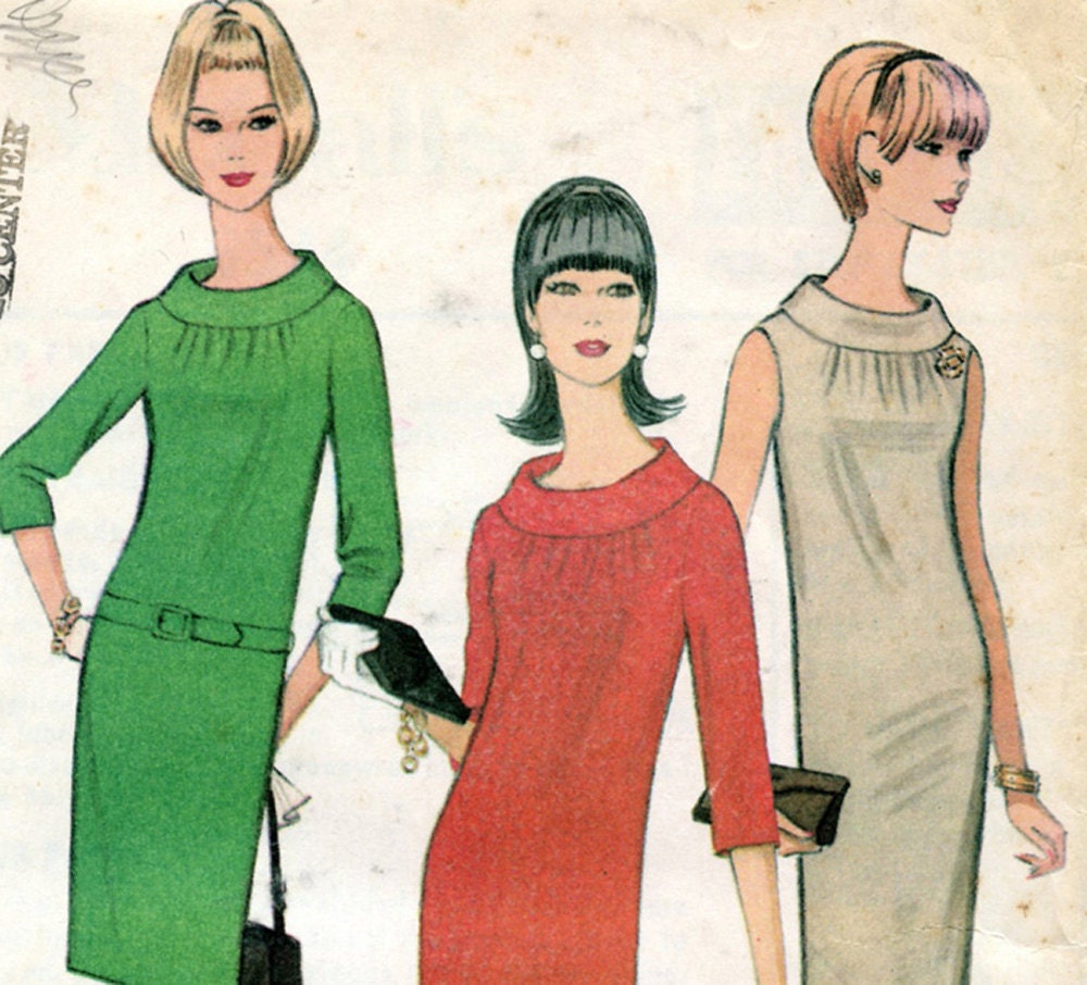 Vintage Sewing Pattern McCalls 8544, 1960's Mad Men Era Dress, Size 16 Bust 36", Complete and Unused Mad Men Dress