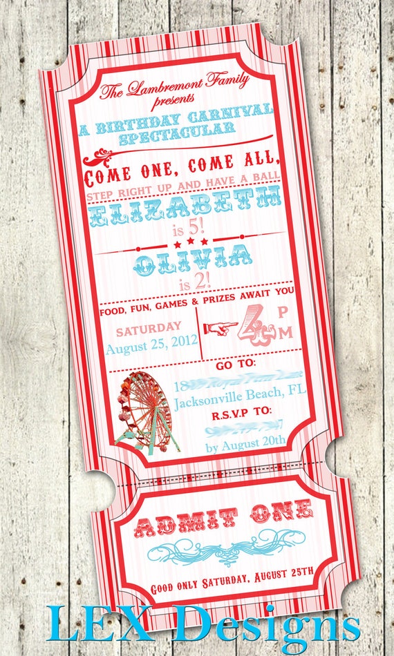 Digital OR Printed Vintage Carnival Invitations by Lexdesignsco