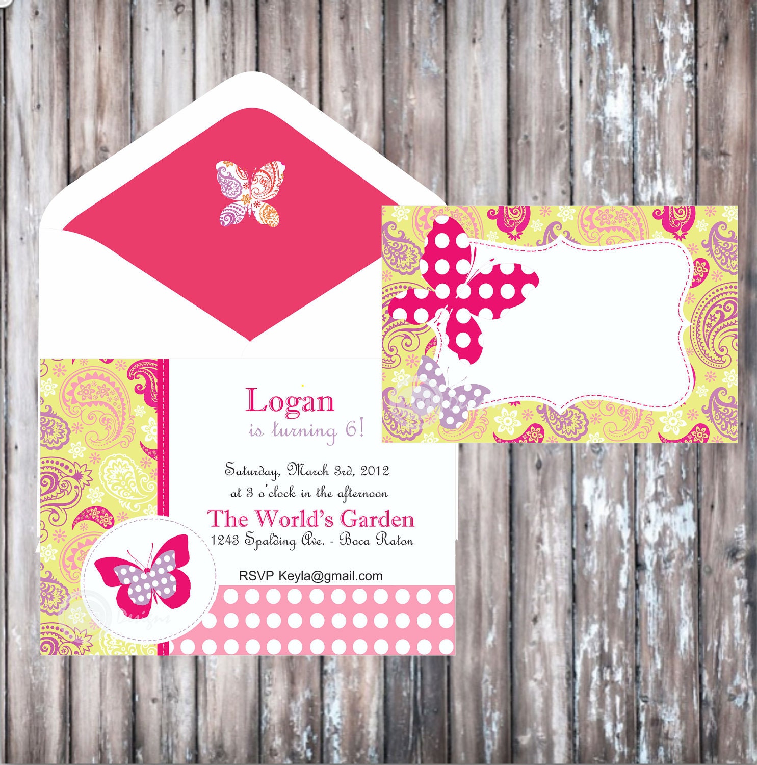 FLOWERS AND BUTTERFLIES Birthday Party or Baby Shower Invitation - Polka Dots Invitation - Girls Party Il_570xn