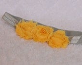 30% OFF -  Yellow shabby chic chiffon flowers on silver gray headband - Baby Headband - Infant Headband
