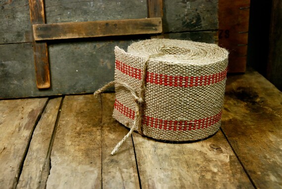 Items similar to 5 Yards of Red Striped Burlap / Jute bing on Etsy